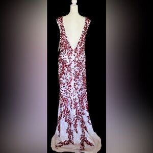 Rare! Scala handmade beaded/ sequined dress. Prom/ formal/ long. White & red. M